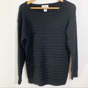 Liz Claiborne Womens  Long Sleeve Black  Beaded Rows Holiday Sweater Size XL